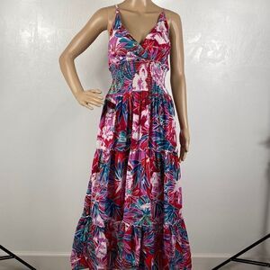 Metro 22 cotton colorful sleeveless maxi tiered dress size S